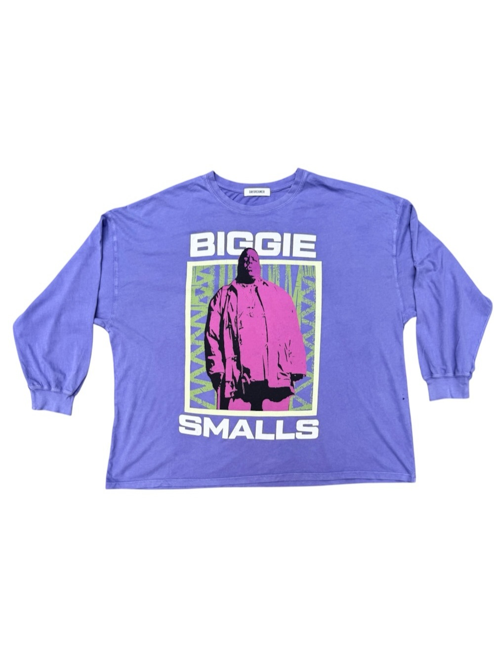 Daydreamer Purple BIGGIE SMALLS Graphic Long Sleeve Tee with Pink & Lime Accents